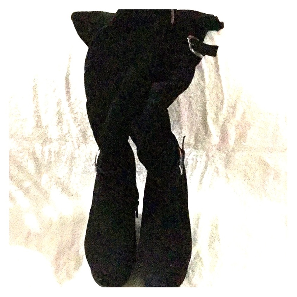 Black platform thigh high boots